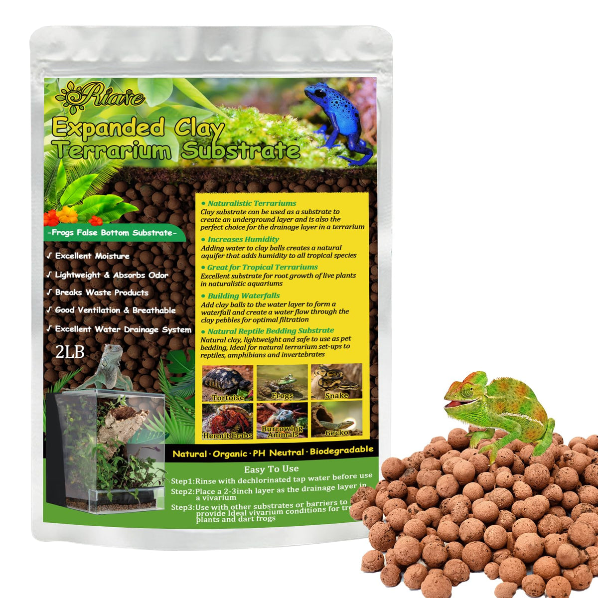 Riare billes argile expandees pour terrarium, drainage efficace et léger.