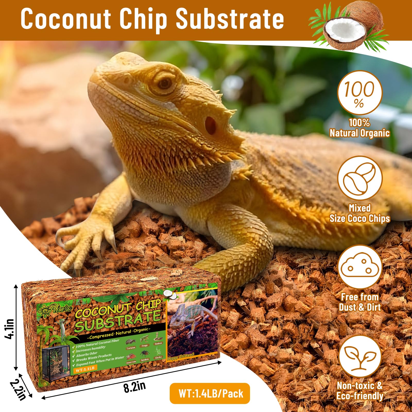 Riare Substrat coco brique compressée — expansion facile avec eau