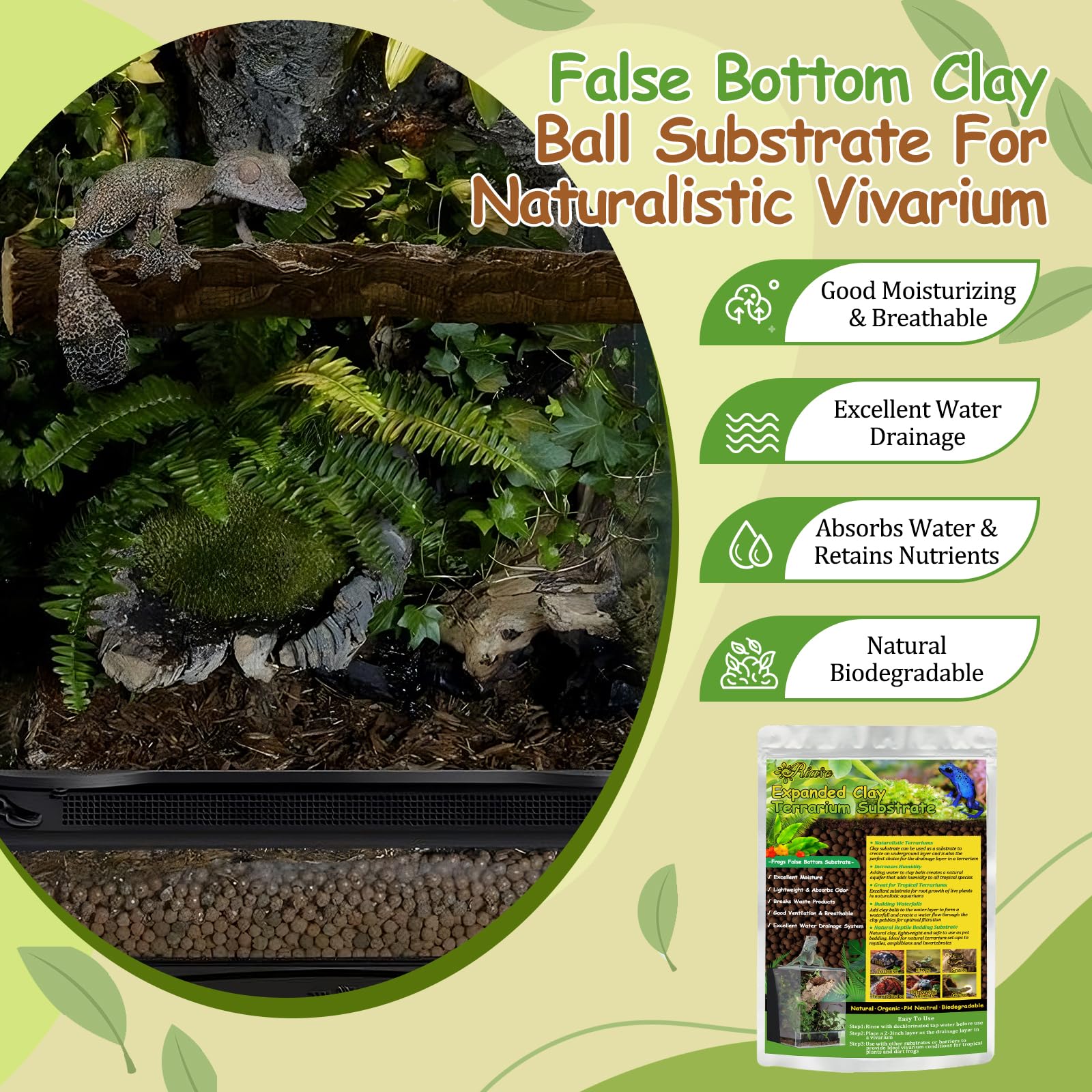Faux fond léger en billes d’argile pour terrarium.