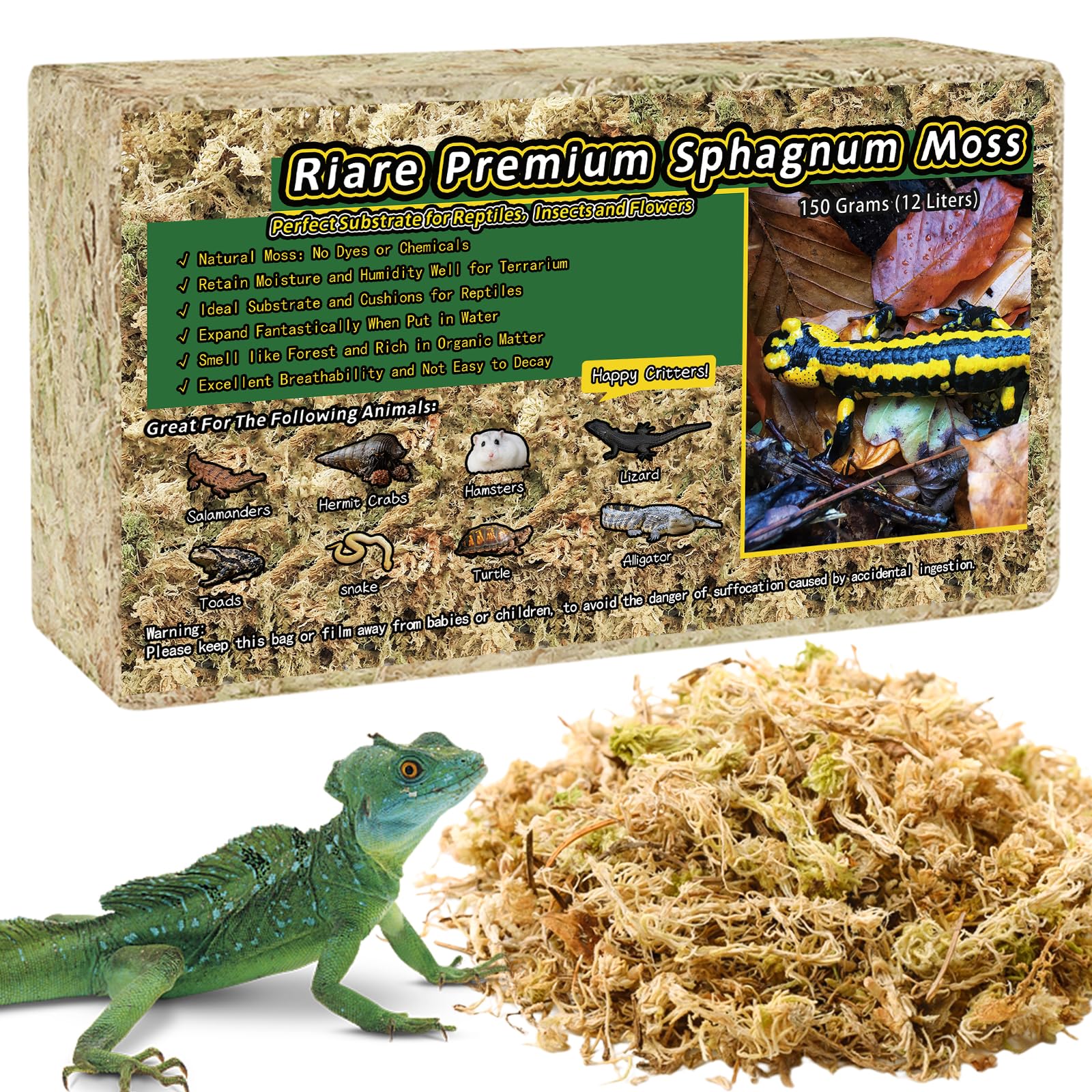 Riare mousse sphagnum premium pour terrarium, substrat absorbant et naturel.