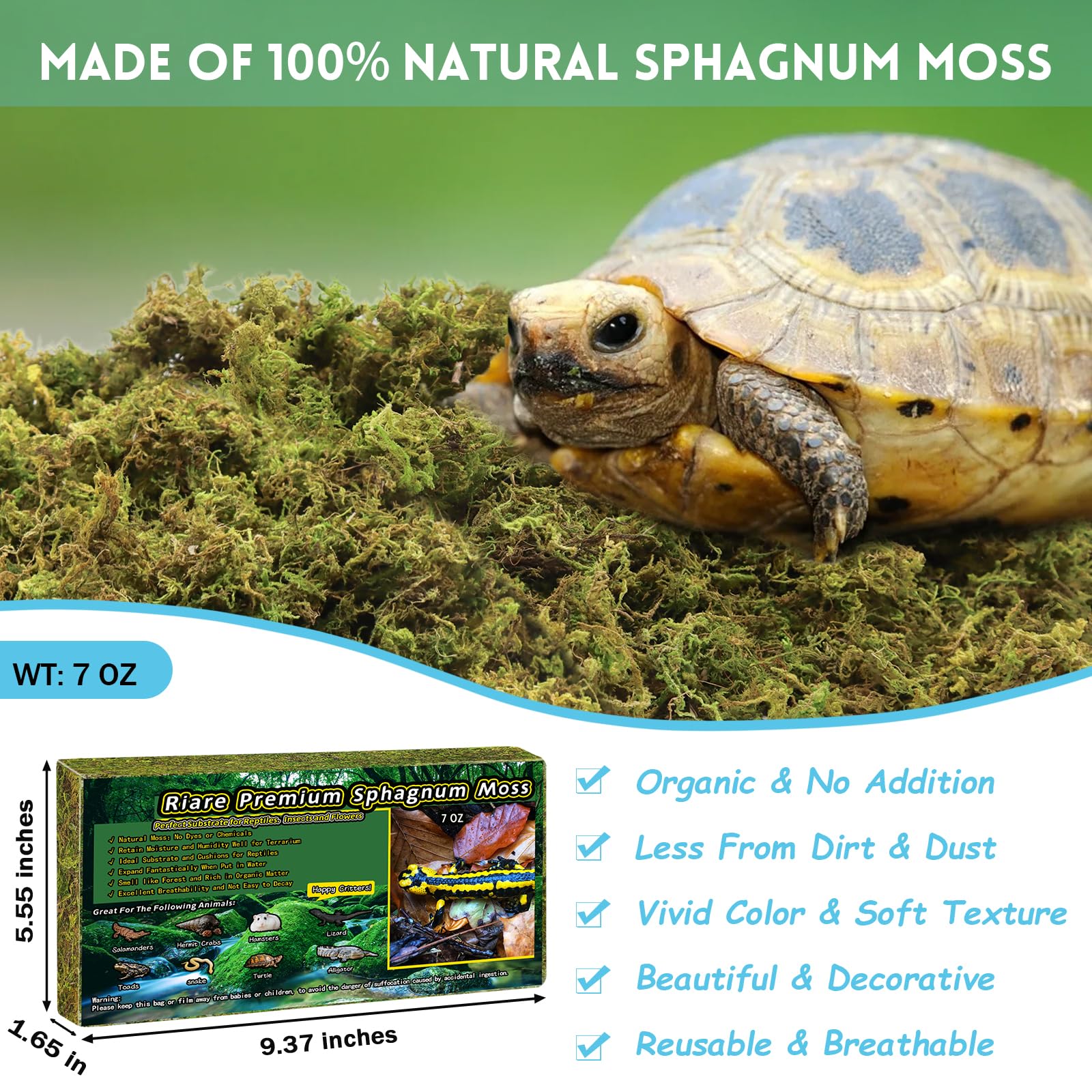 Riare mousse sphagnum, absorption d'humidité efficace pour reptiles.