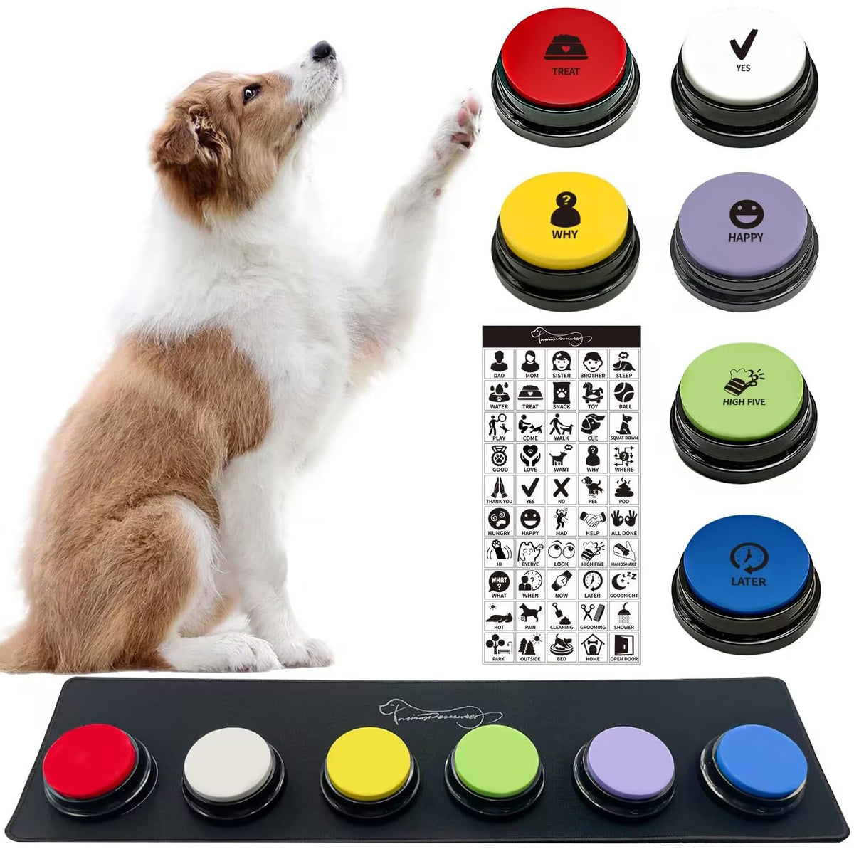Boutons RIBOSY enregistrables sur tapis caoutchouc pour communiquer avec votre chien.