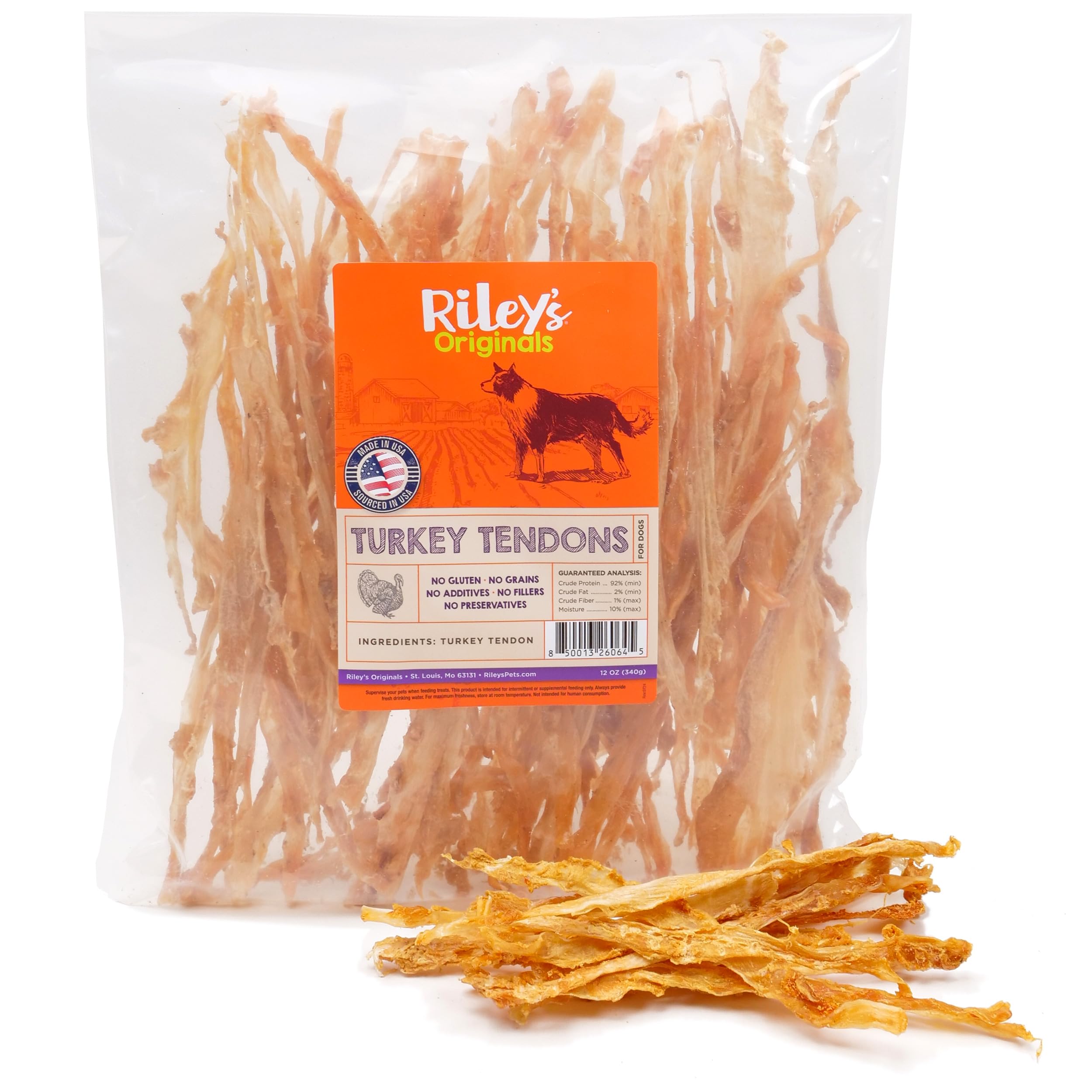 Riley's Tendons de Dinde pour Chiens, emballage 12 oz, friandise naturelle