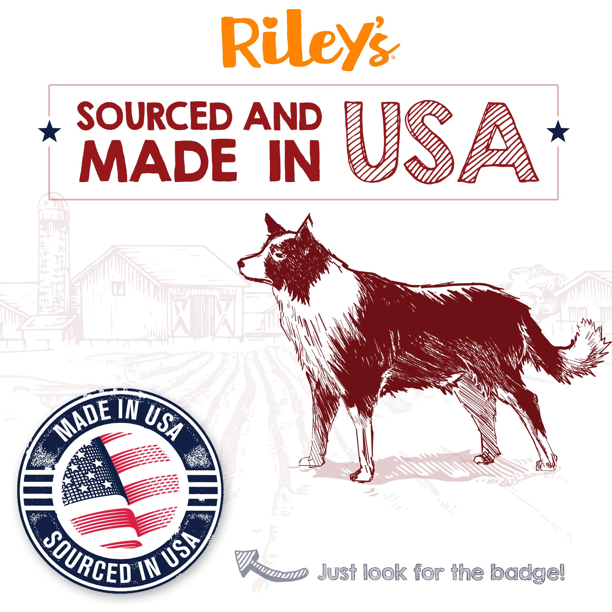 Riley's Tendons de dinde fabriqué aux États‑Unis, assurant qualité et traçabilité.