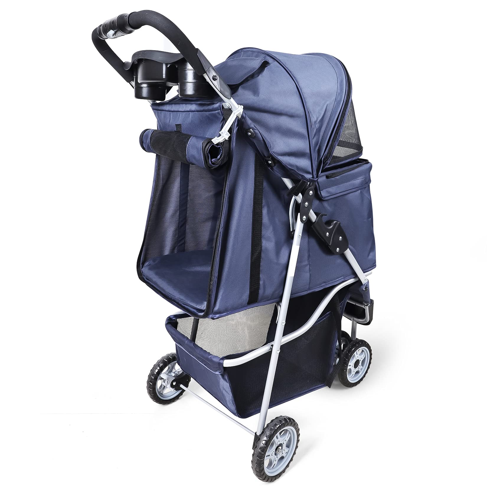 Poche et panier sous la poussette RingsTown, rangement utile pour accessoires.