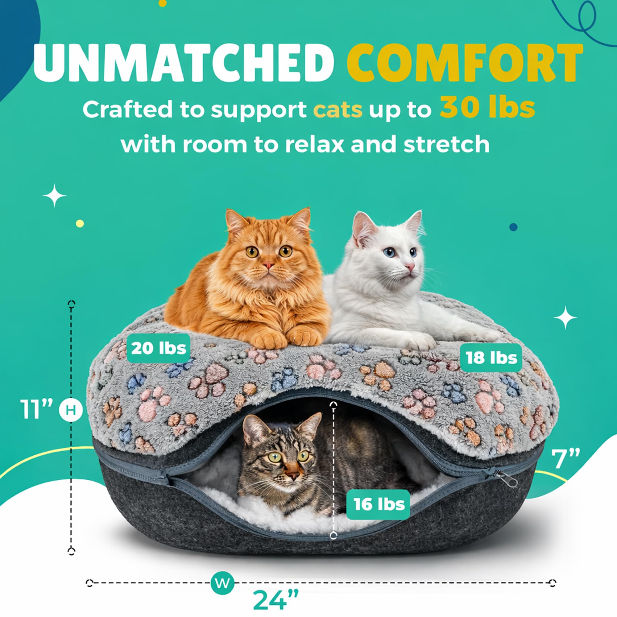 RINGTAIL Peekaboo tunnel cachette pour chats, parfait pour se cacher et observer