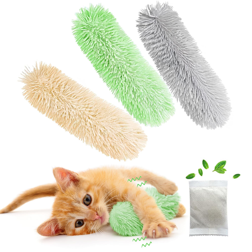 Rishoesu: ensemble de trois peluches chat interactives stimulant l'activité.