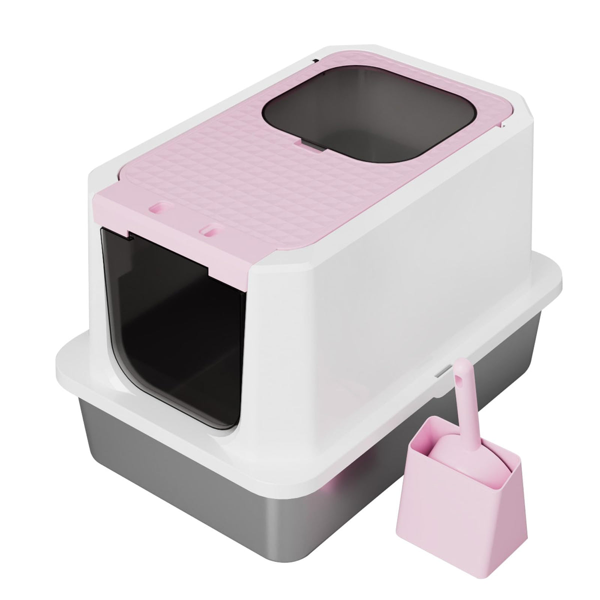 RIZZARI boîte litière fermée rose avec entrée supérieure pour plus d’intimité.