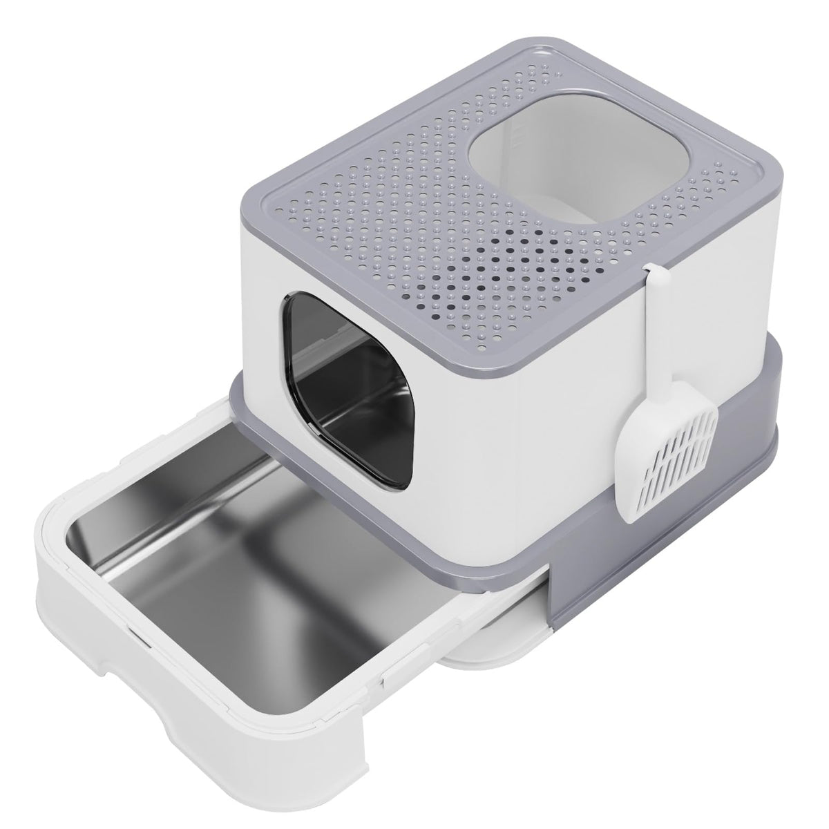 RIZZARI boite-litiere inox grand ouverte, espace spacieux et nettoyage facile