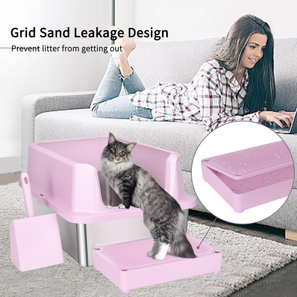 Litière RIZZARI inox rose projection maîtrisée et entretien simple
