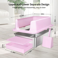 Litière RIZZARI inox rose avec séparation double pour réduction de poussière