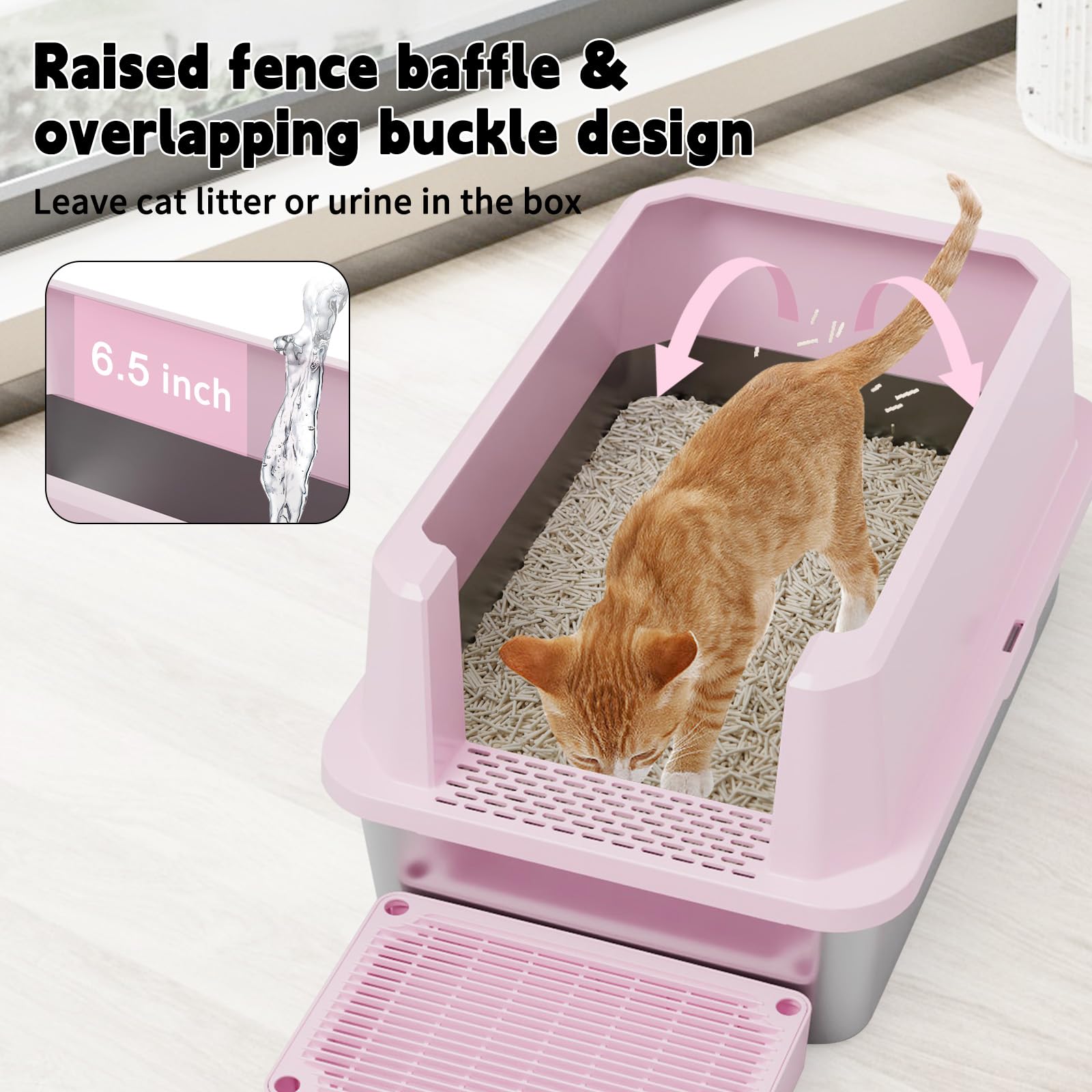 RIZZARI litière chat système anti-projections rose – moins de poussière et dispersion