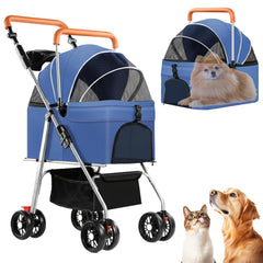 Poussette-chien Rkrouco quadri-roues pliable pour balades quotidiennes.