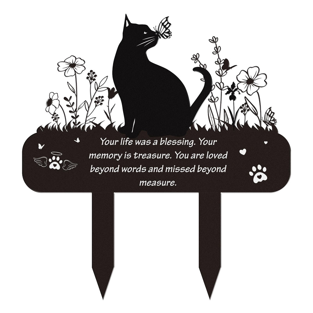 Rngmsi marque-memoire chat fleurs et papillon pour jardin extérieur, souvenir apaisant