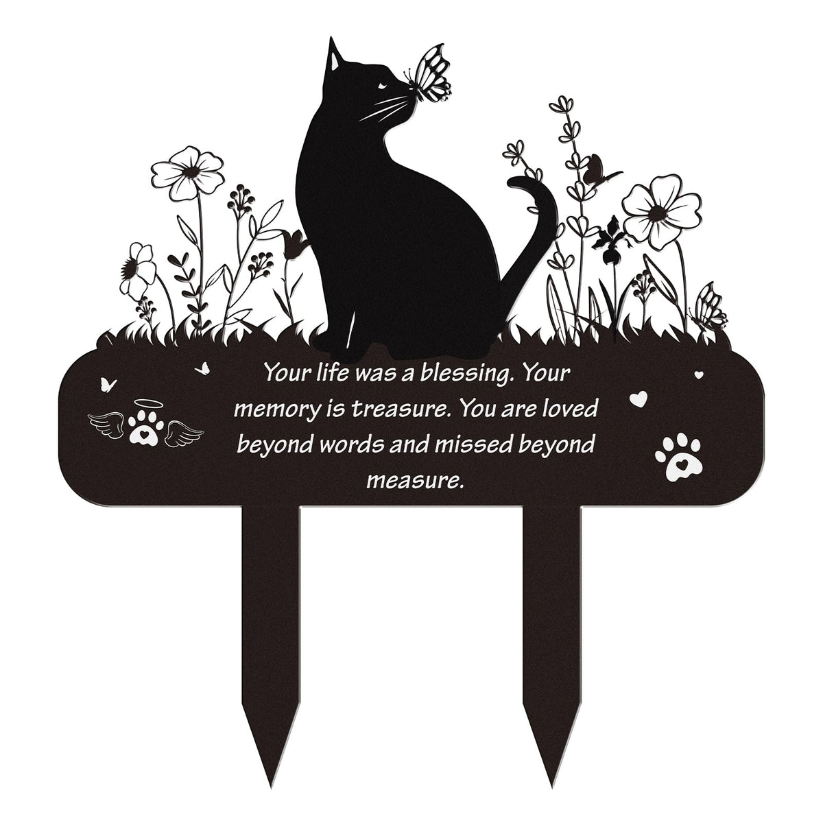Rngmsi marque-memoire chat fleurs et papillon pour jardin extérieur, souvenir apaisant
