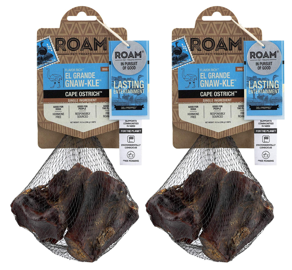 ROAM: os d'autruche en paquet deux, récompense durable pour chiens actifs.