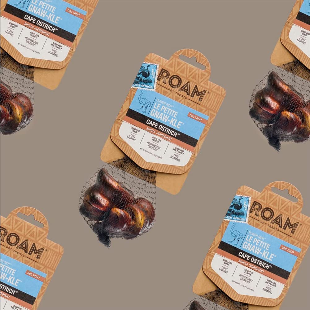 ROAM produit à base d’autruche pour petit chien, idéal pour occupation.
