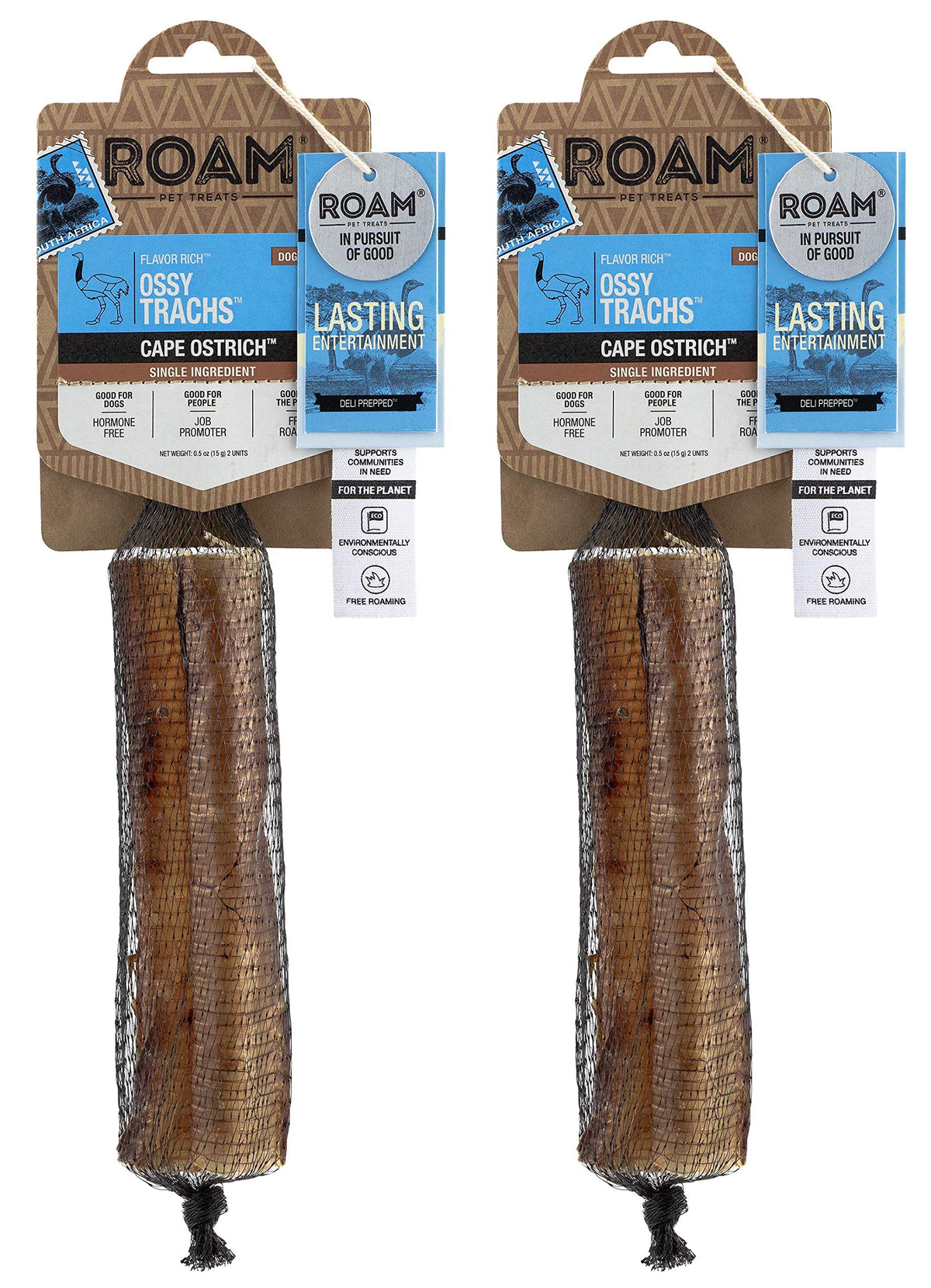 ROAM trachée d'autruche – pack 2 pour chiens moyens et grands, mastication durable.
