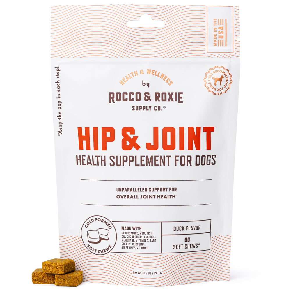 Rocco et Roxie : friandises canard pour articulations canines et mobilité potentiellement soutenue