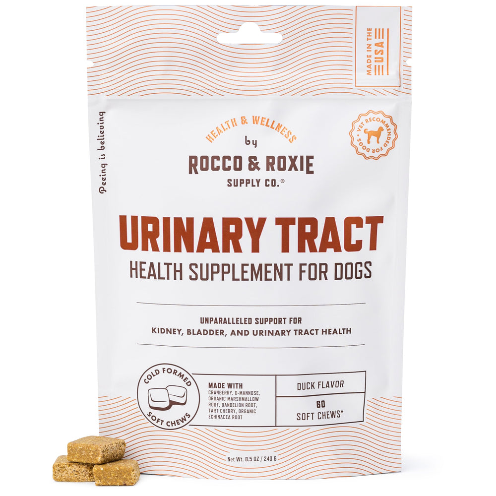 Friandises canard molles de Rocco & Roxie pour le soutien potentiel des voies urinaires.