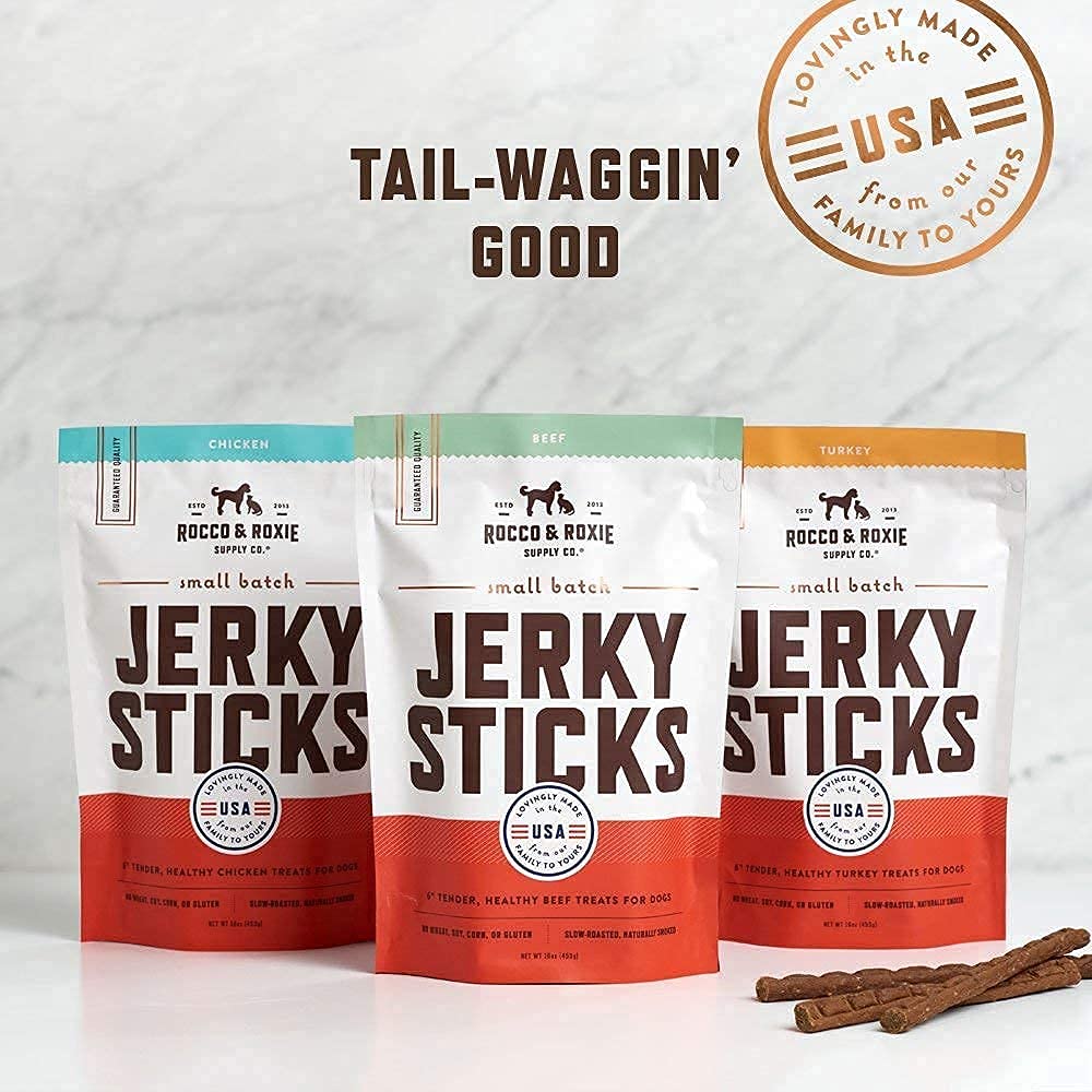Rocco & Roxie : jerky de bœuf gourmet, goût riche et qualité premium.
