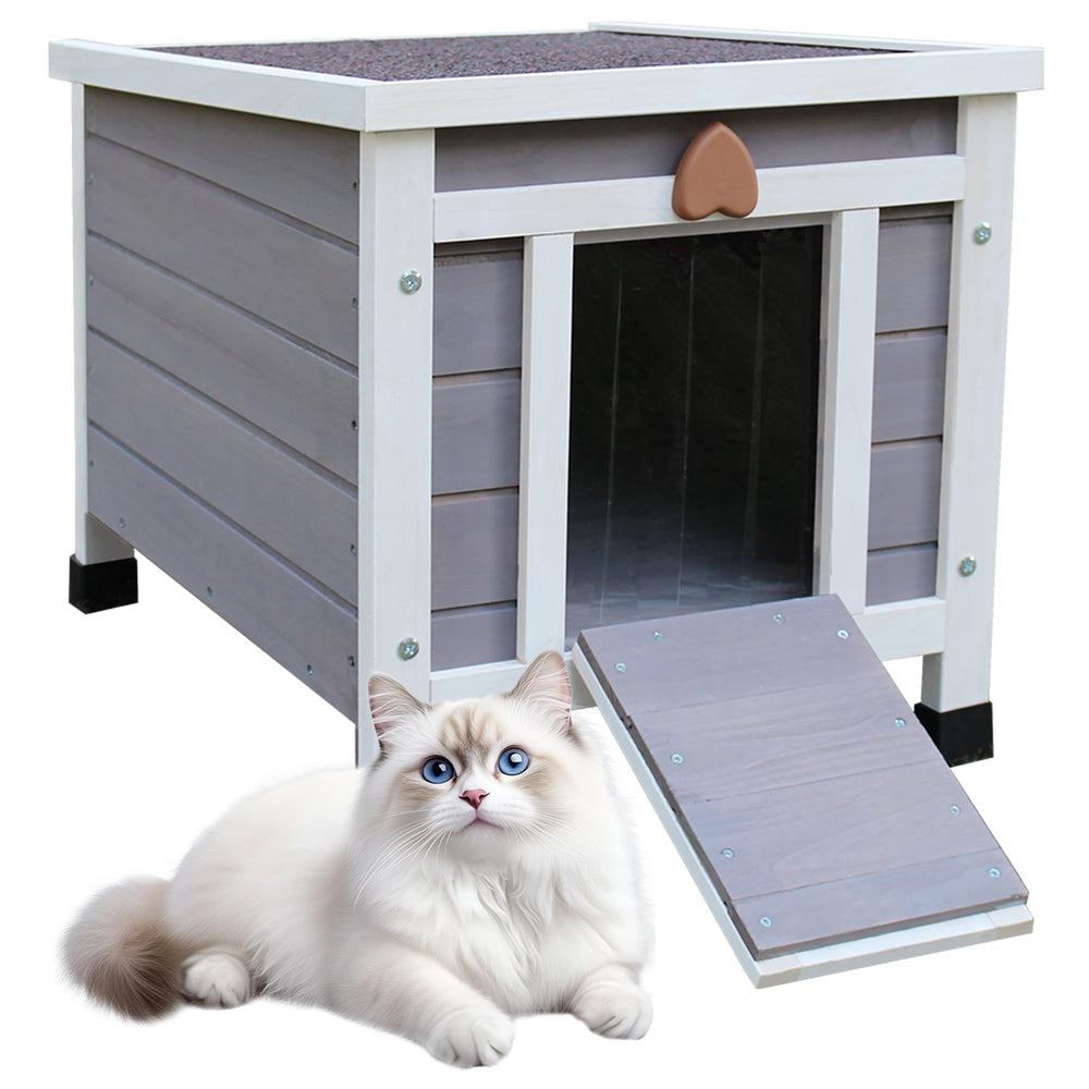 Rockever cabane pour chat extérieur en bois gris, abri durable pour chats et petits animaux.