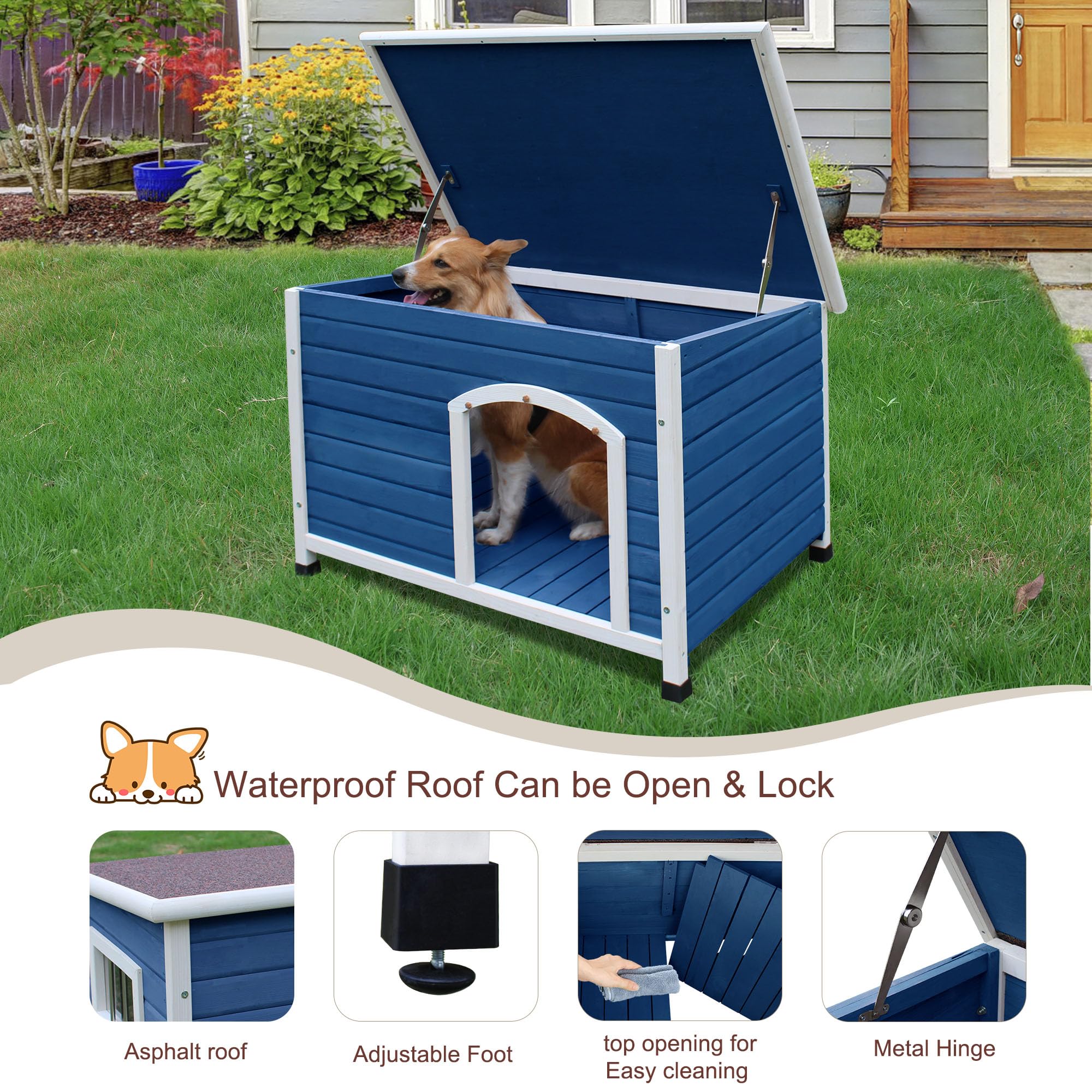 Rockever-maison-chien-bois-exterieur-fenetre-amovible ventilation accrue en été.