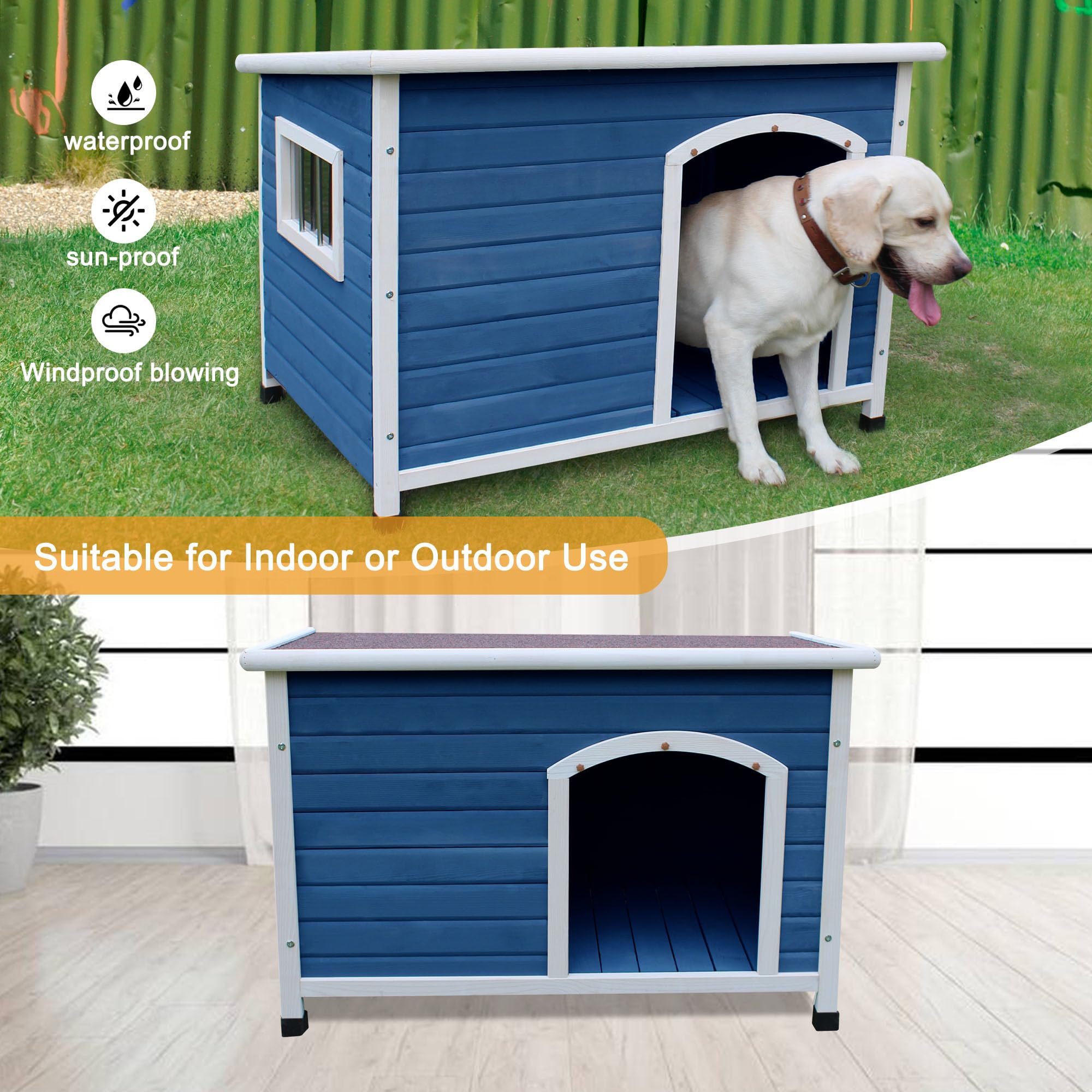 Rockever-maison-chien-bois-exterieur-plancher-eleve facilite le nettoyage et isole du sol.