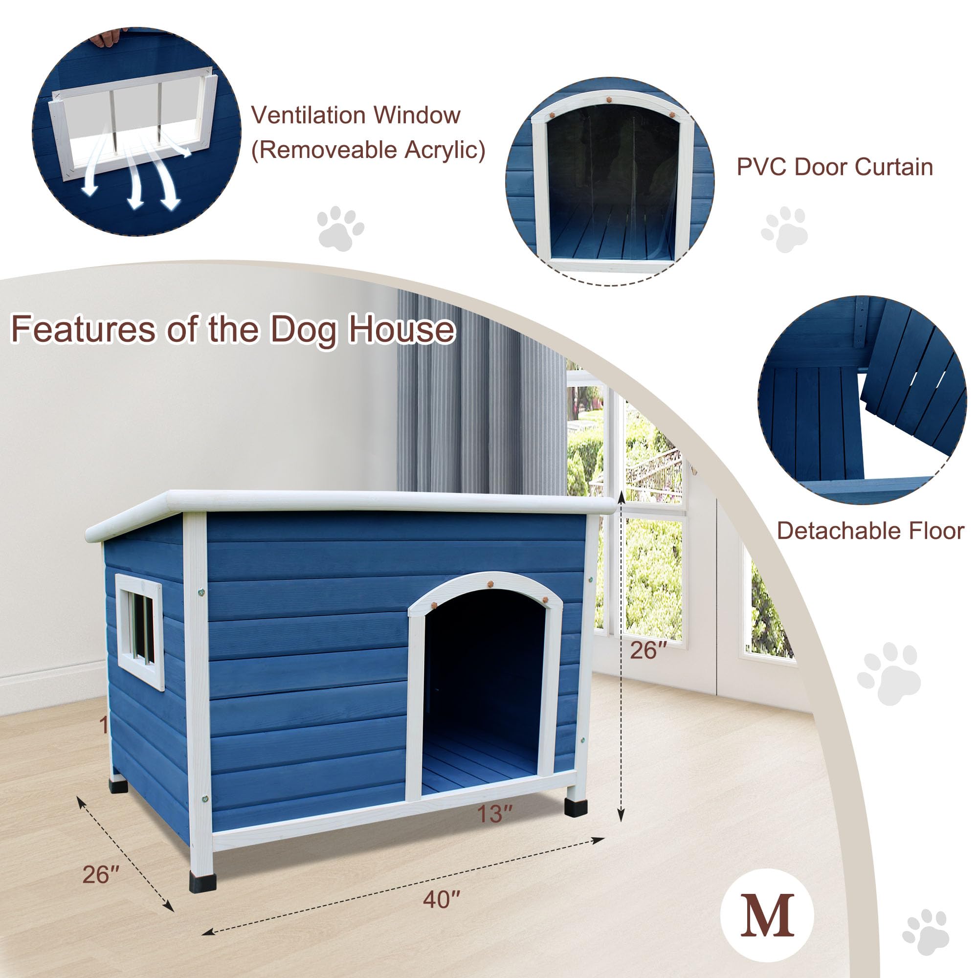Rockever-maison-chien-bois-exterieur-toit-asphalte incline évacue l'eau.