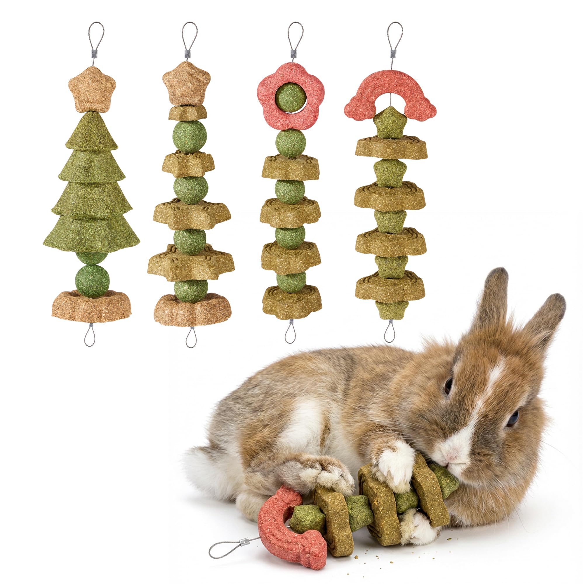 Rodizoo ensemble-quatre-pack-jouets-grignotage-lapin, stimulation dentaire naturelle et divertissement.