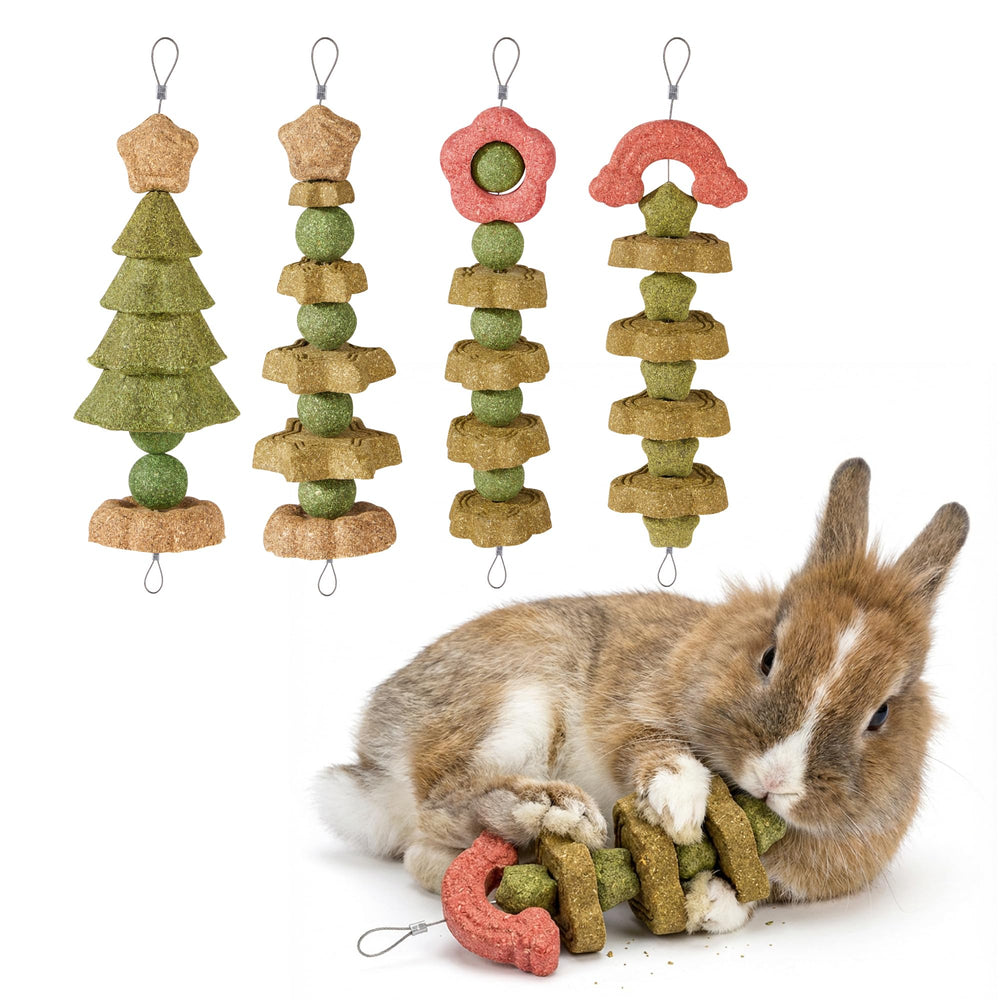 Rodizoo ensemble-quatre-pack-jouets-grignotage-lapin, stimulation dentaire naturelle et divertissement.