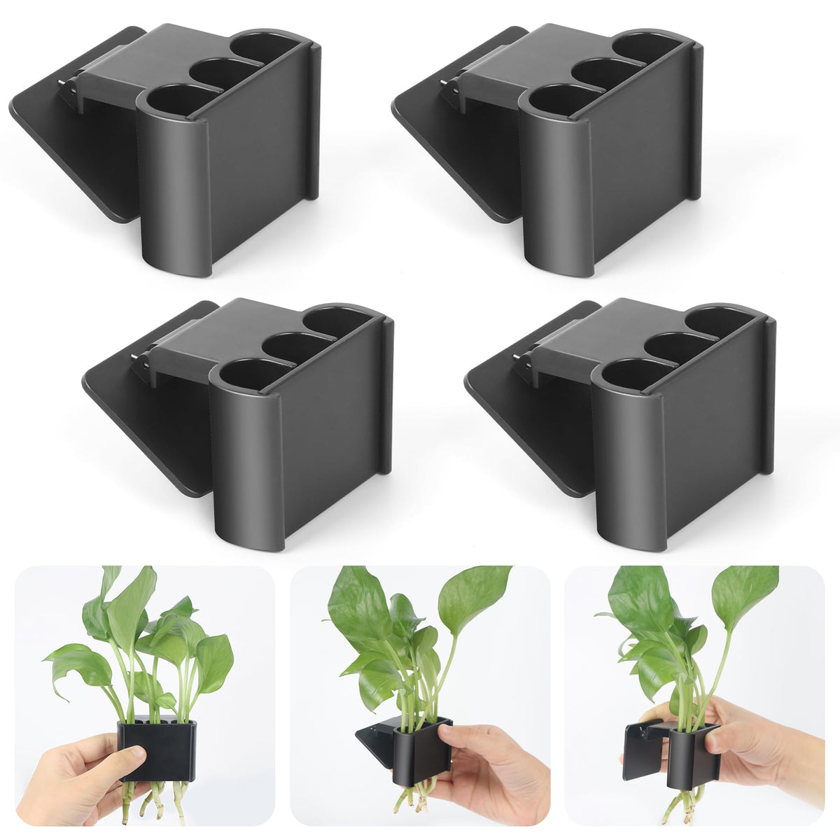 Support Roetelo 3 trous en noir pour plantes aquatiques, maintien stable.