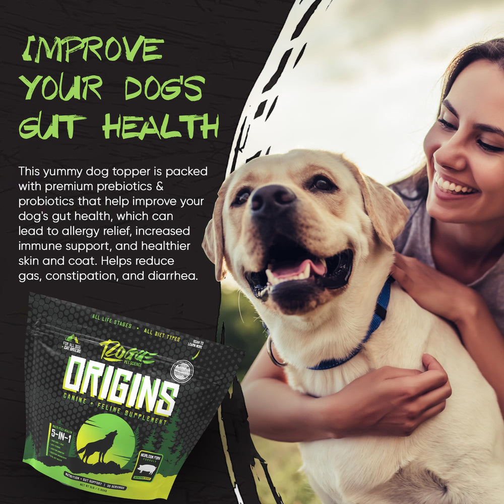Rogue Pet Science Origins: soutien digestif possible grâce à une formulation naturelle.