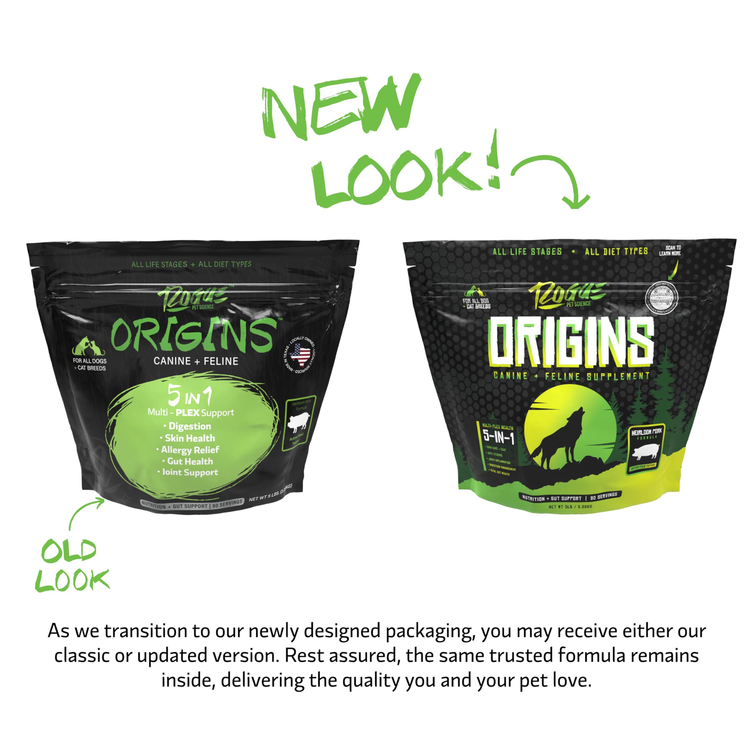 Rogue Pet Science Origines – topper digestion, poudre favorisant un transit plus doux pour chien.