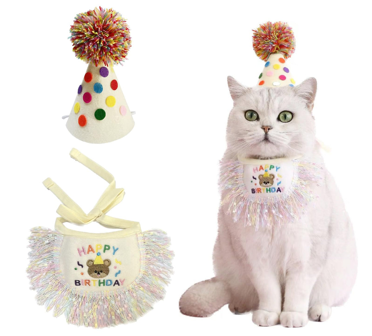 ROHOME bandana-anniversaire-chat-tissu, confortable et idéal pour les photos festives.