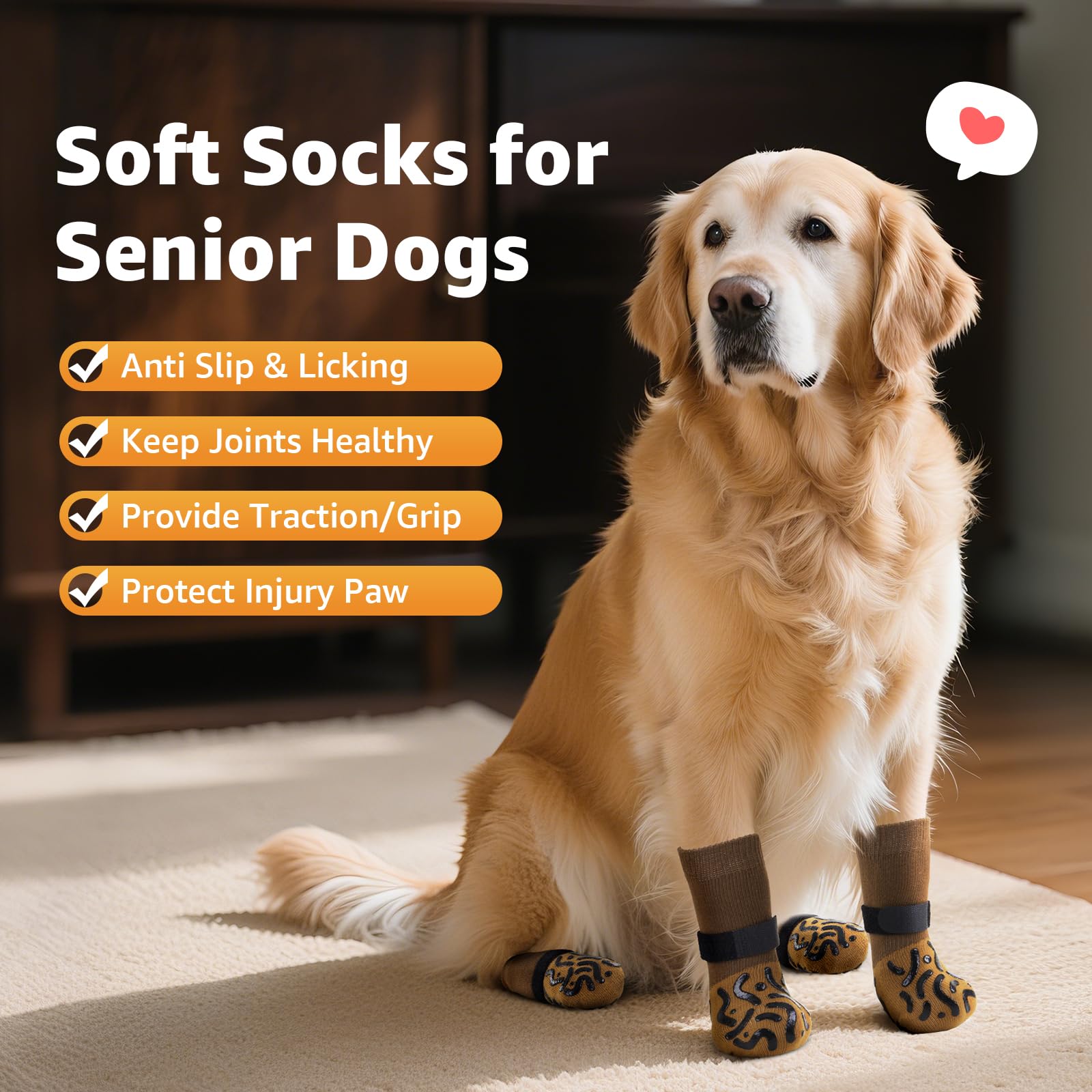 Chaussettes Roilpet adaptées pour chiens seniors, confort et mobilité.