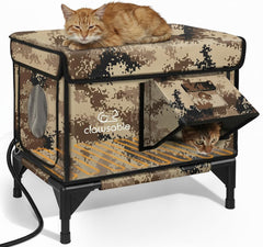 Rolimate, maison chat chauffée, camouflage désert, refuge intérieur contre le froid.