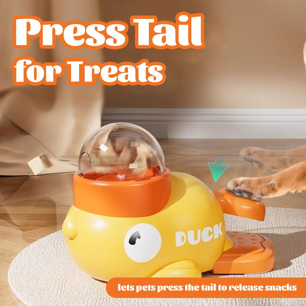 Ronronner Distributeur Canard: ouvertures ajustables pour différentes tailles de croquettes.