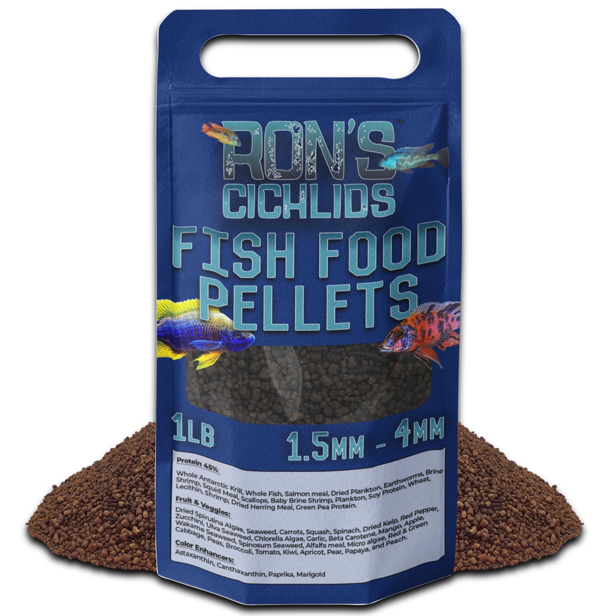 RON'S CICHLIDS granules-pour-cichlides: aliments équilibrés pour des poissons actifs.