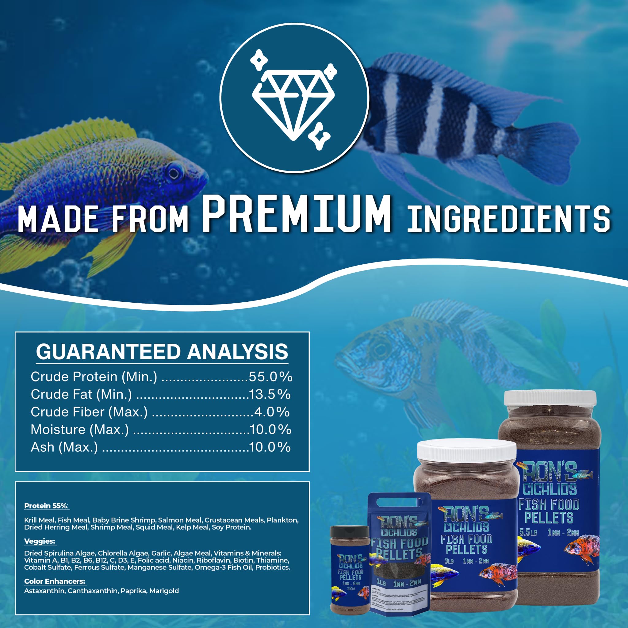 RON'S CICHLIDS Juvie Blend: vitamines et antioxydants soutiennent l'immunité des juvéniles