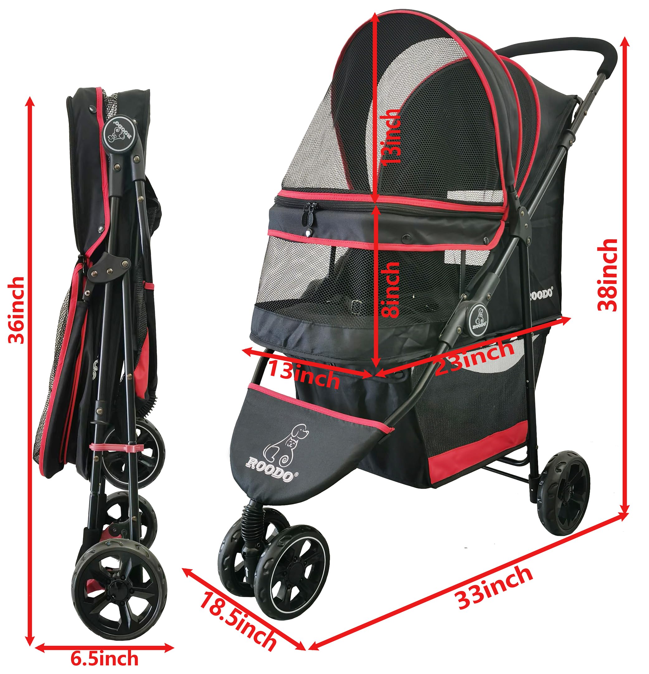 ROODO Escort: dimensions extérieures 33x18x38 cm pour rangement pratique