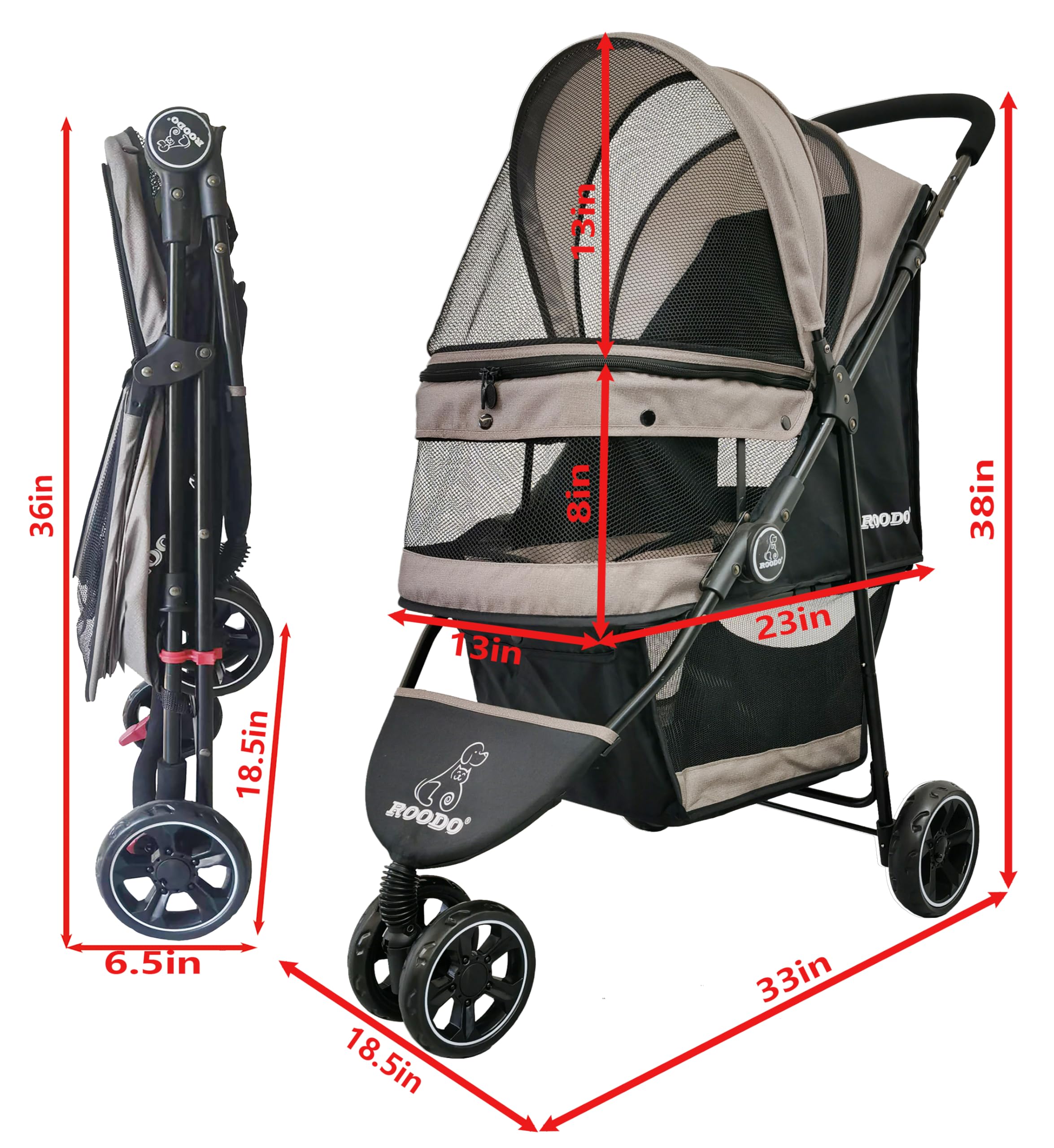 ROODO Escort: dimensions déployées 84x47x96 cm pour accueillir votre animal.