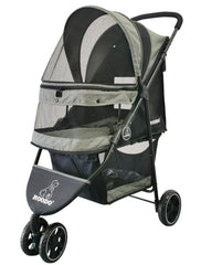 ROODO Poussette 3 roues vue avant, maniable et légère pour chiens et chats en balade.