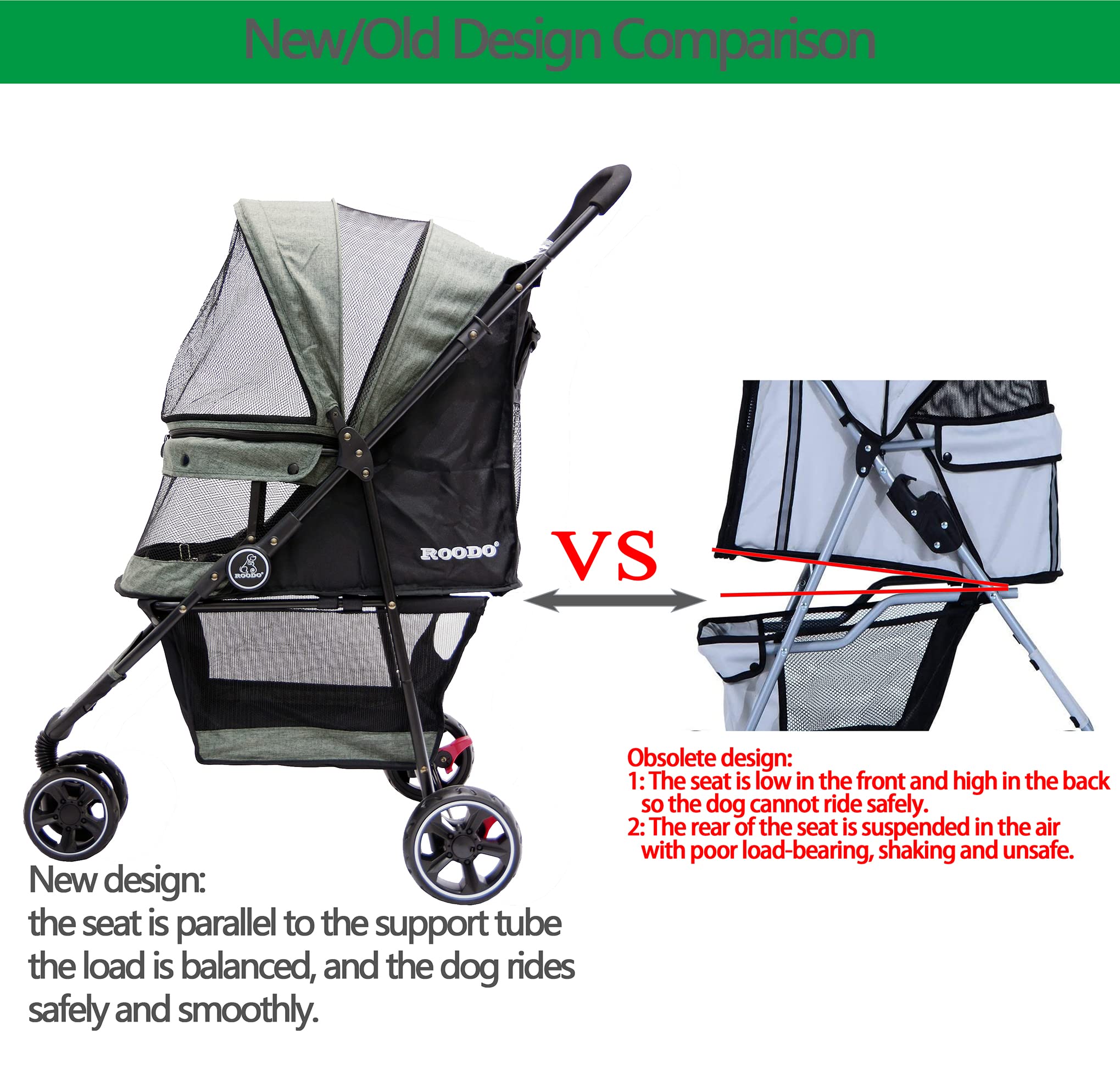 ROODO Poussette 3 roues dimensions pliables 47 x 16 x 84 cm, facile à ranger en voiture.