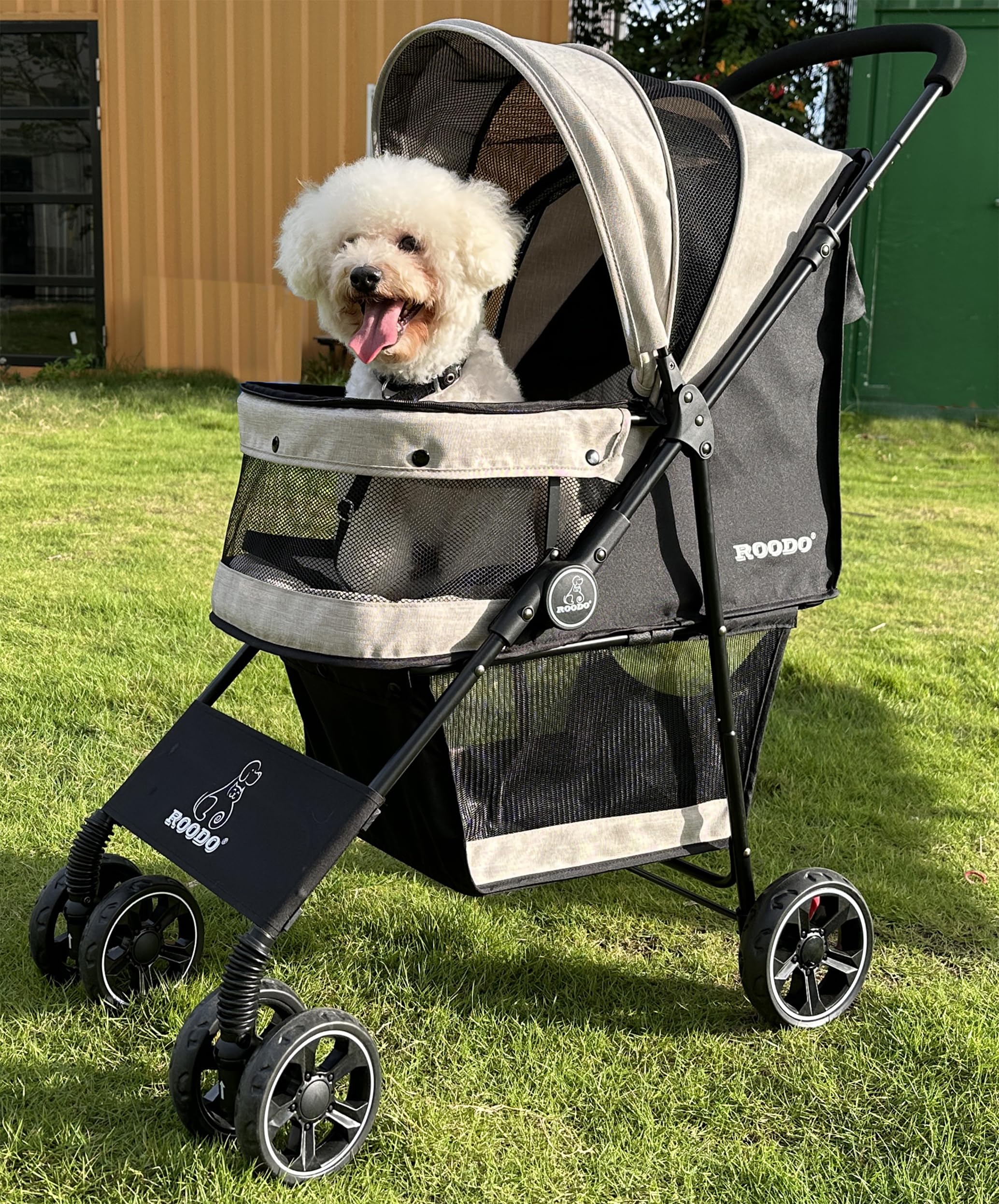 ROODO quatres roues et chariot pour animaux, parfait pour les promenades en plein air.