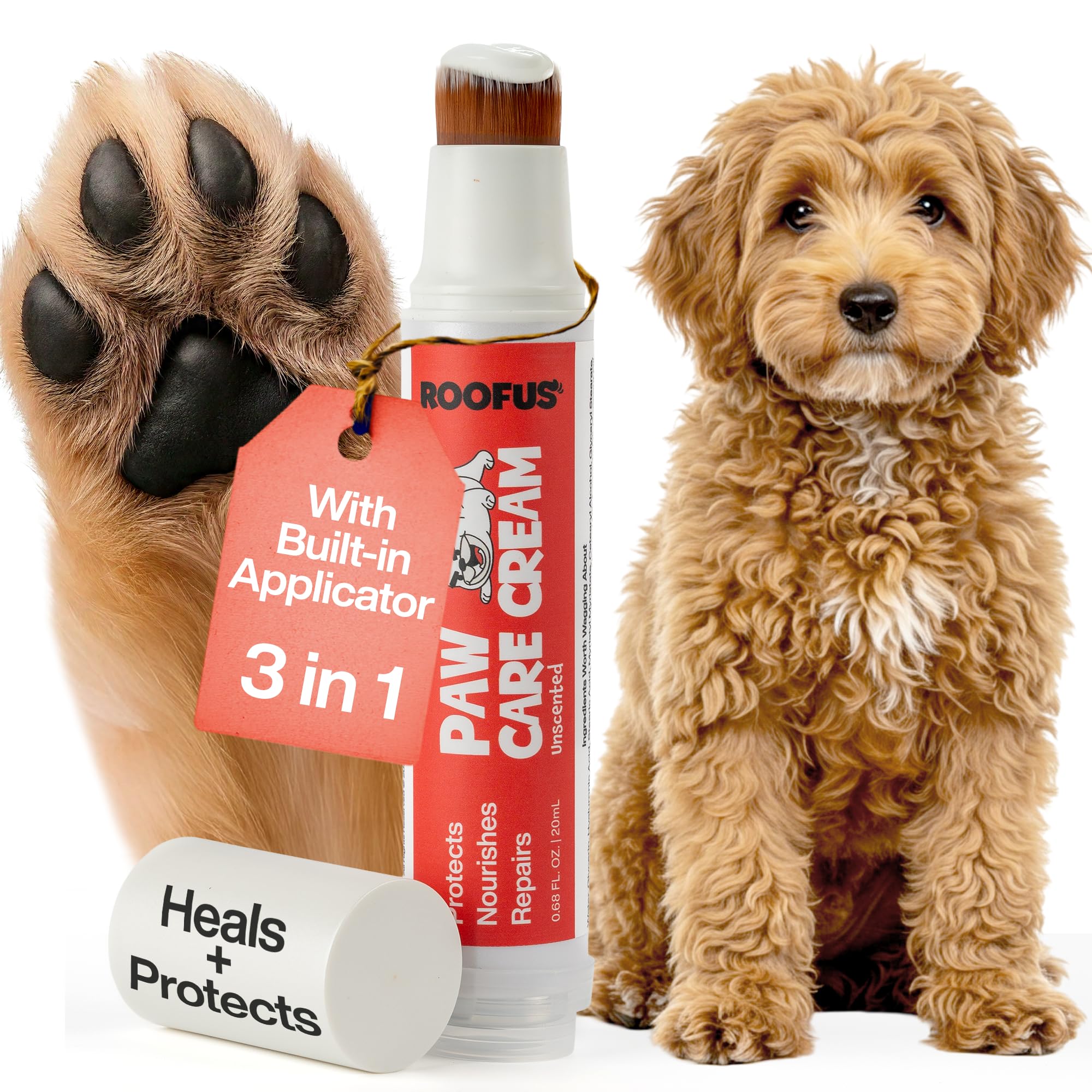 ROOFUS THE DOG baume-pattes application douce pour pattes sensibles.