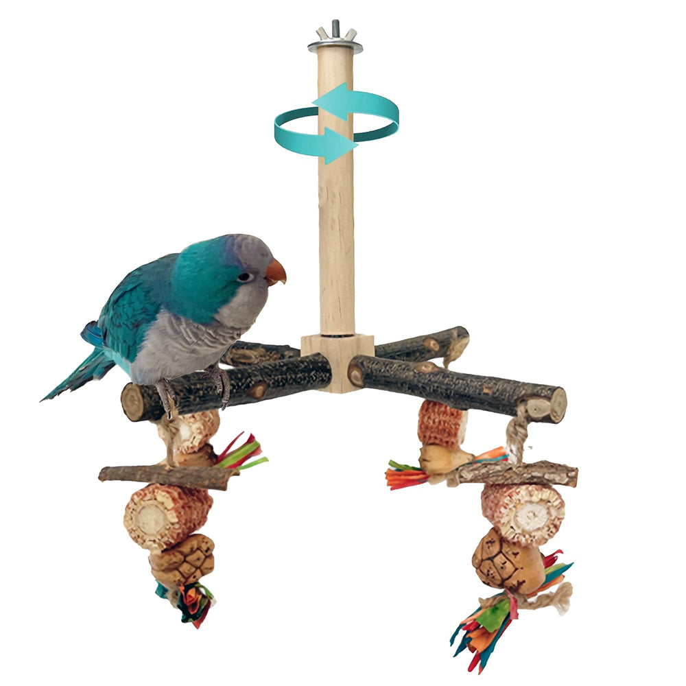 ROOJUNE perchoir 360° rotation en bois naturel pour petites et moyennes perruches.