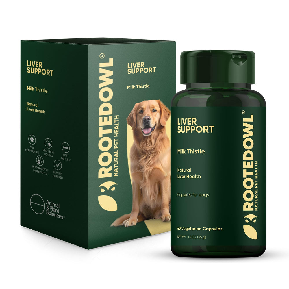 Rooted Owl Soutien-foie pour chiens : bouteille naturelle pour le bien-être potentiel du foie