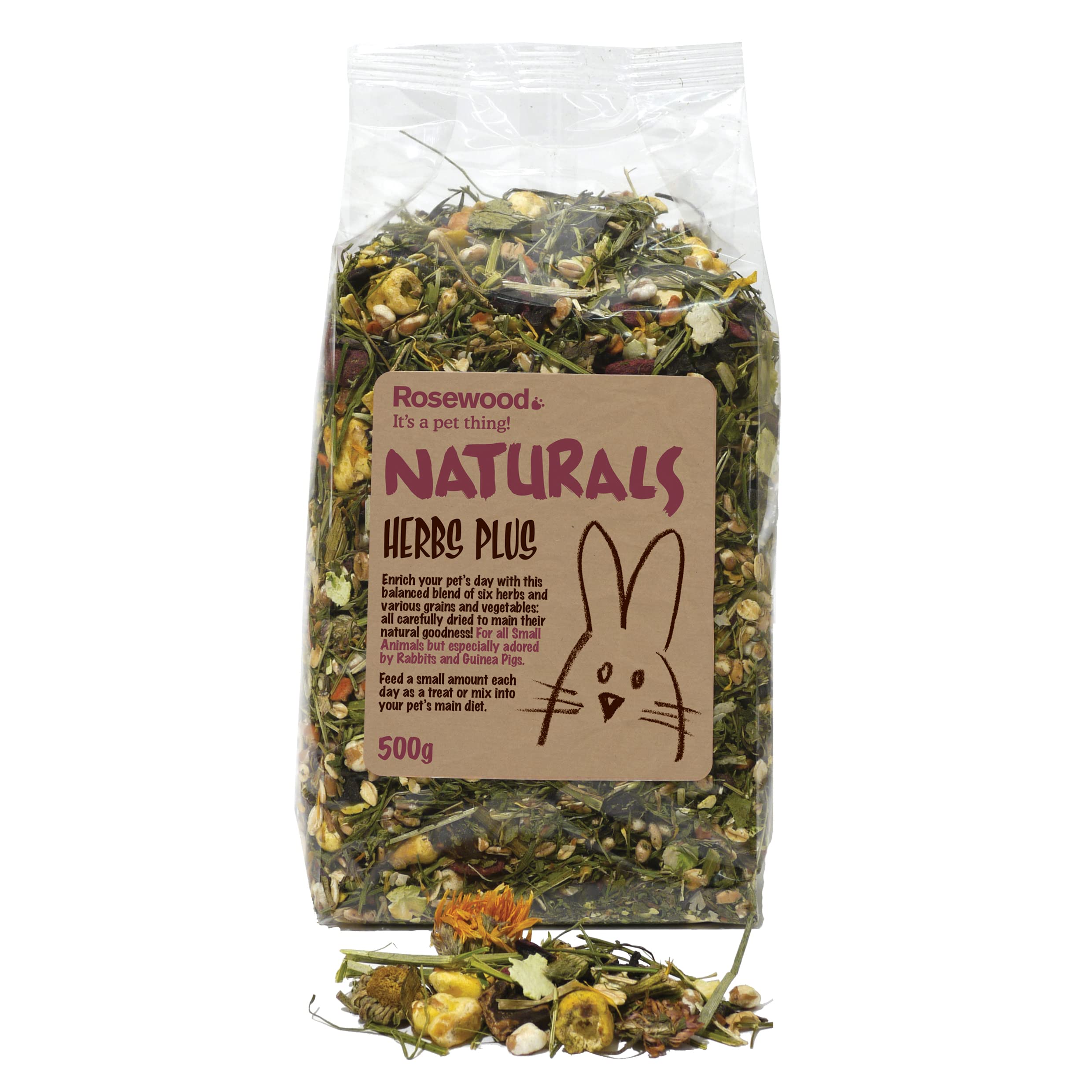 Rosewood Naturals Herbs Plus - sachet 500 g, récompense naturelle pour petits animaux.