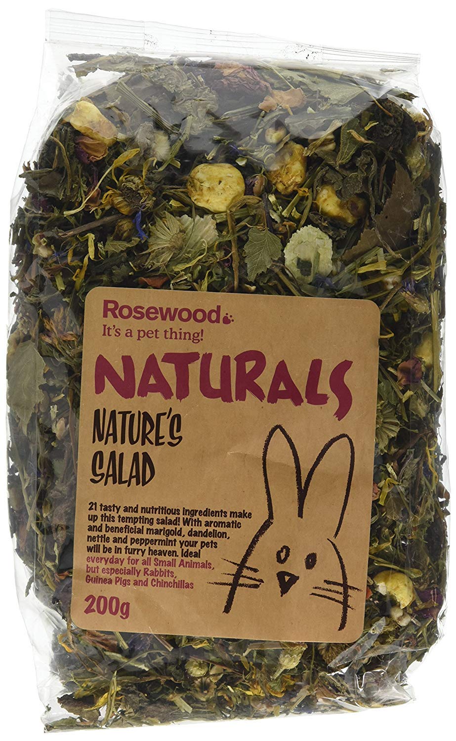 Rosewood Salade Naturelle 200 g, gâterie pour rongeurs, stimule la recherche de nourriture.